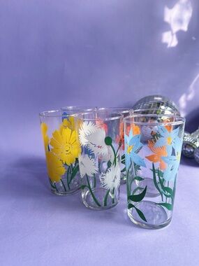 Vintage Set of 6 Libbey Flower Tall Glass Tumblers